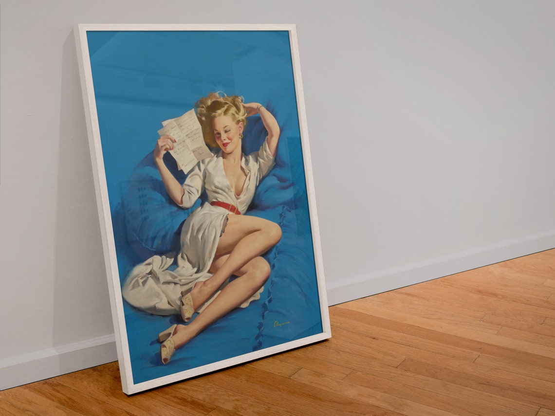Gil Elvgren Too Good To Be True Letter Reading Couch Pin-Up Poster - Image 4