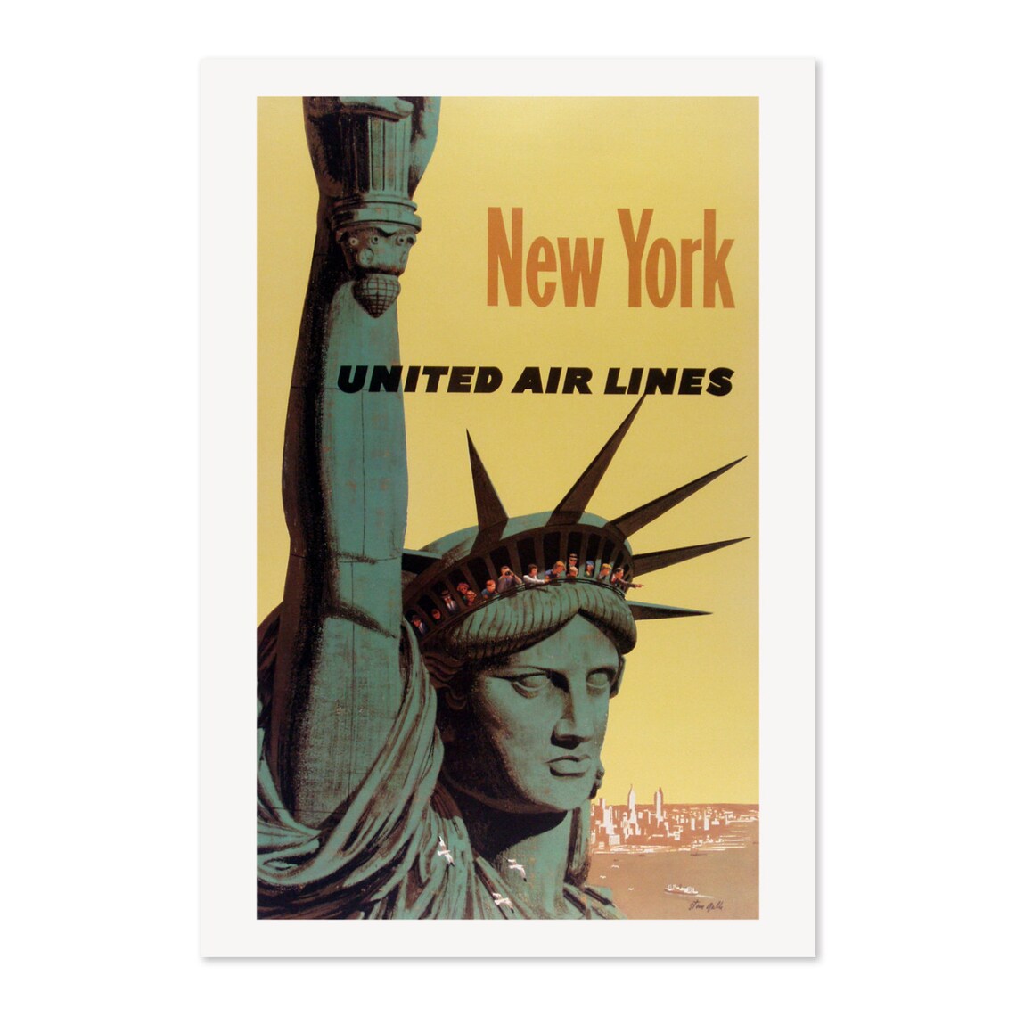 New York United Air Lines Statue of Liberty Vintage Airline Poster