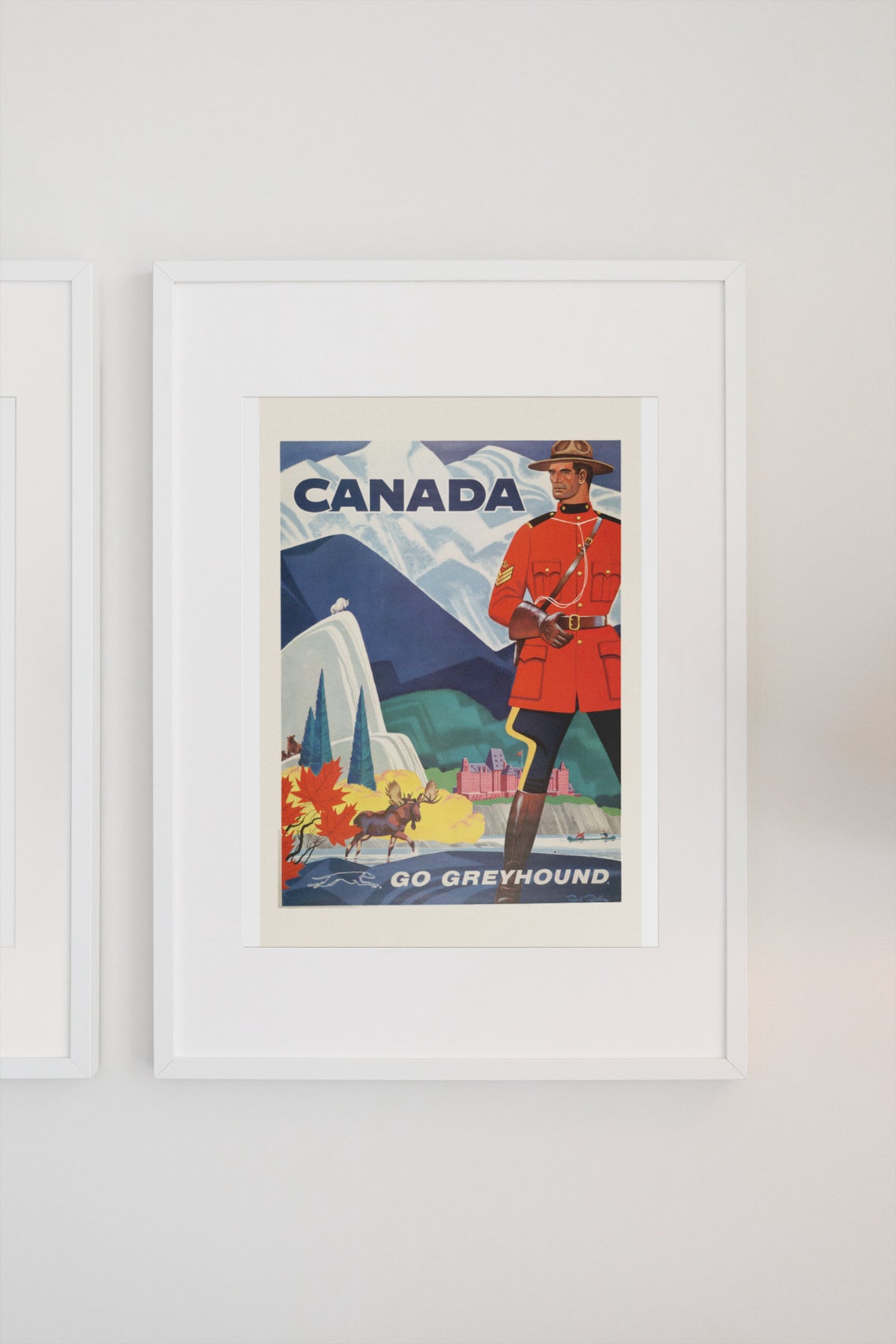 Canada Go Greyhound Mountie Moose Maple Leaf Vintage Travel Poster - Image 3
