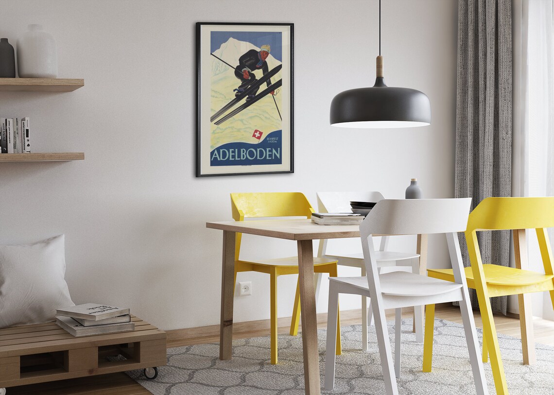 Adelboden Switzerland 1400m Ski Jumper Vintage Travel Poster - Image 2