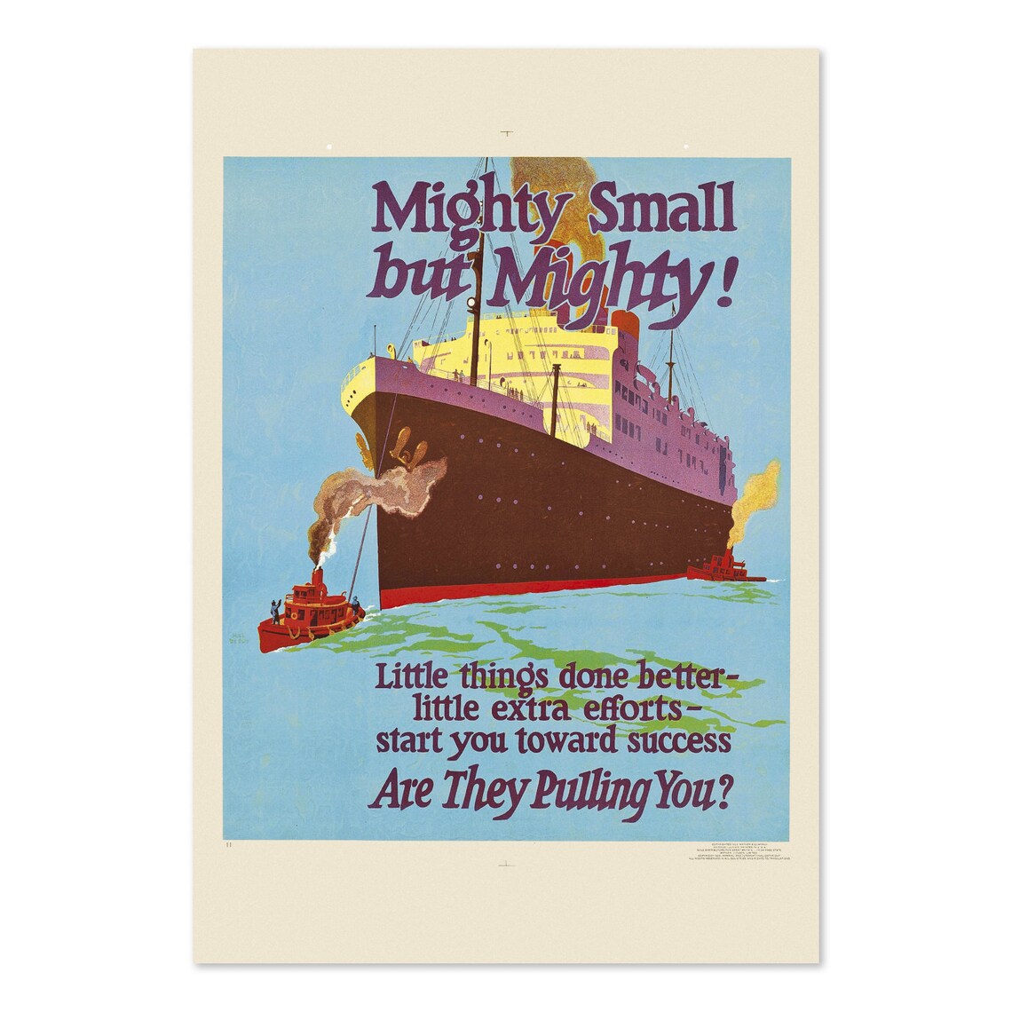 Mighty Small But Mighty Tugboats Vintage Motivational Poster