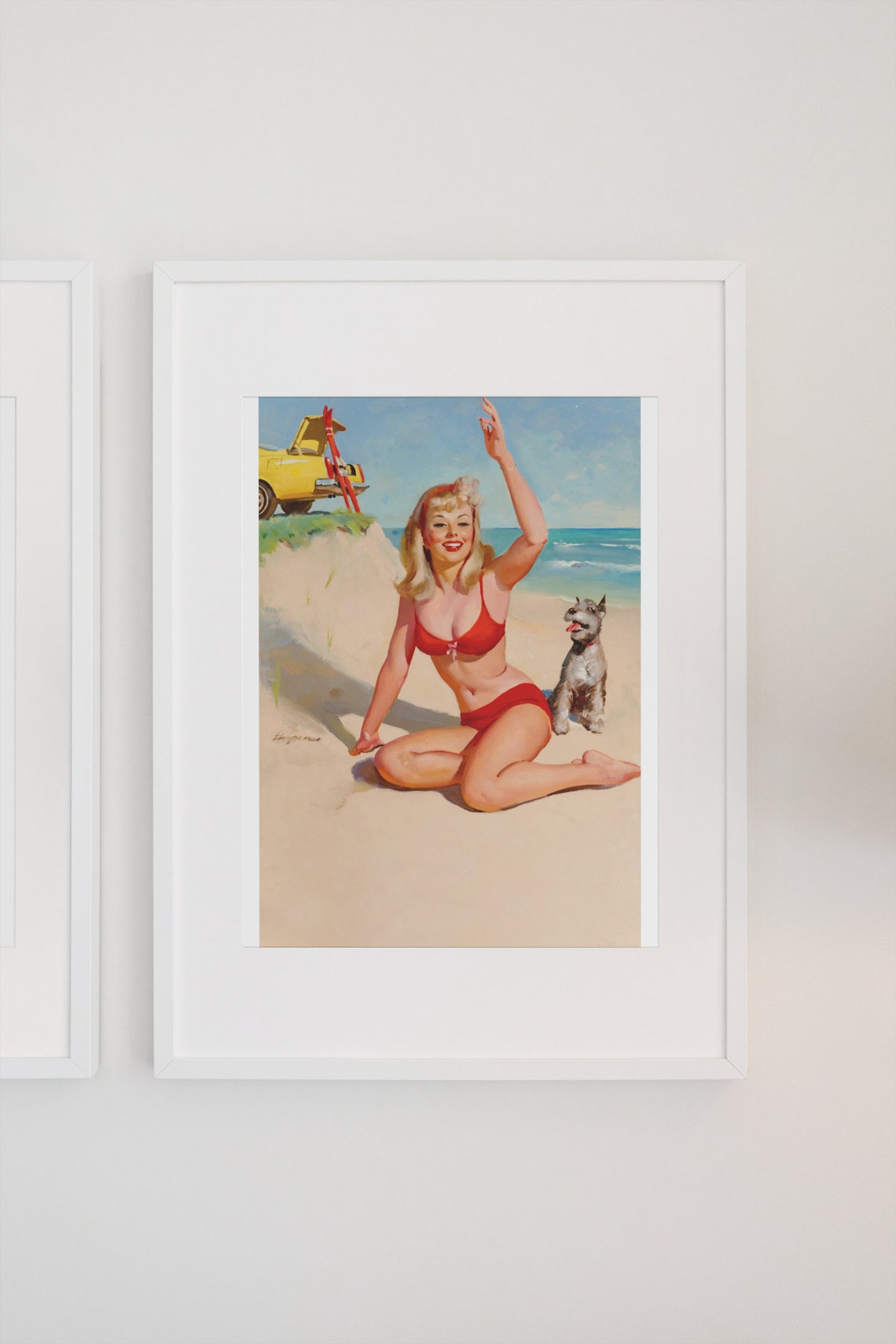 Gil Elvgren Red Bikini Beach Pin-Up Schnauzer Dog Summer Poster - Image 3