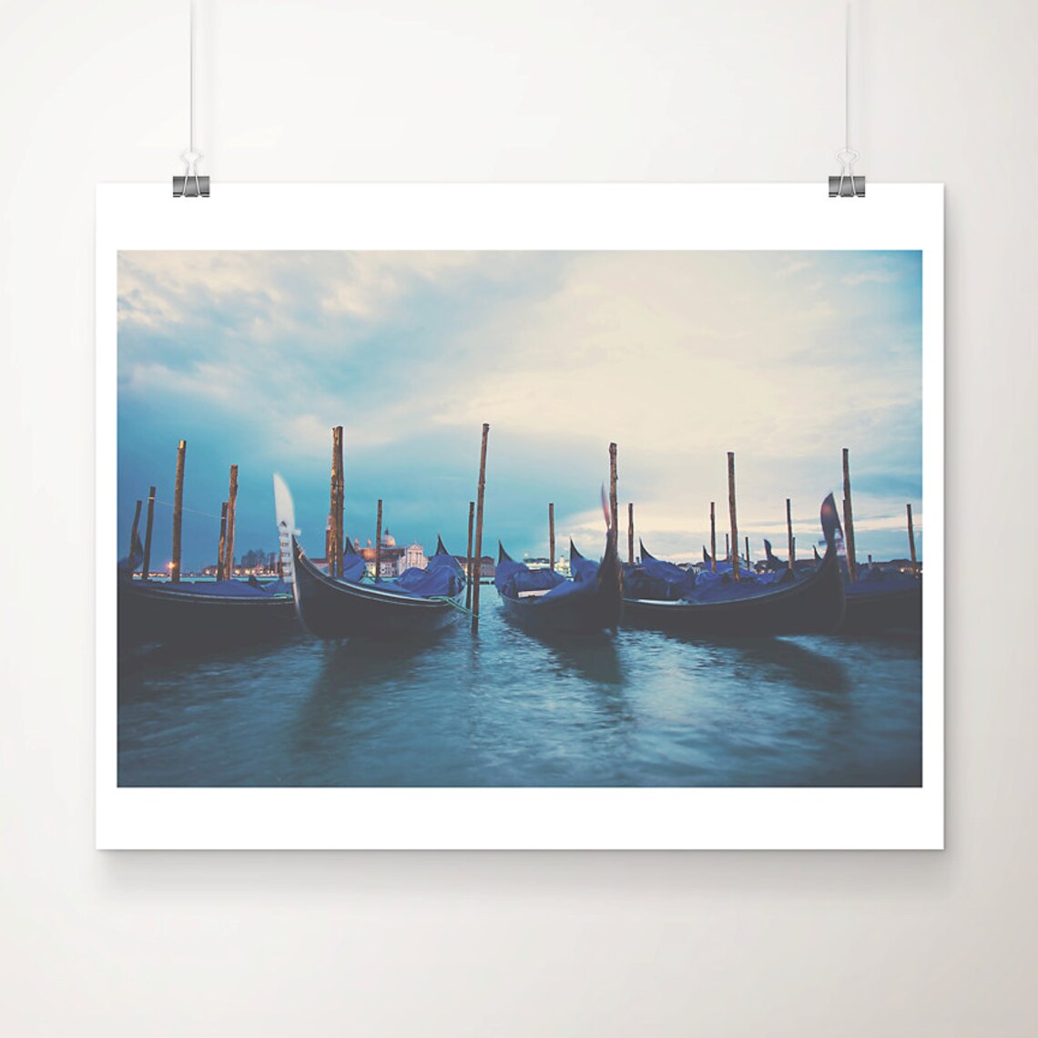 Venice Italy Gondolas at Dusk Quiet Canal Photography Poster