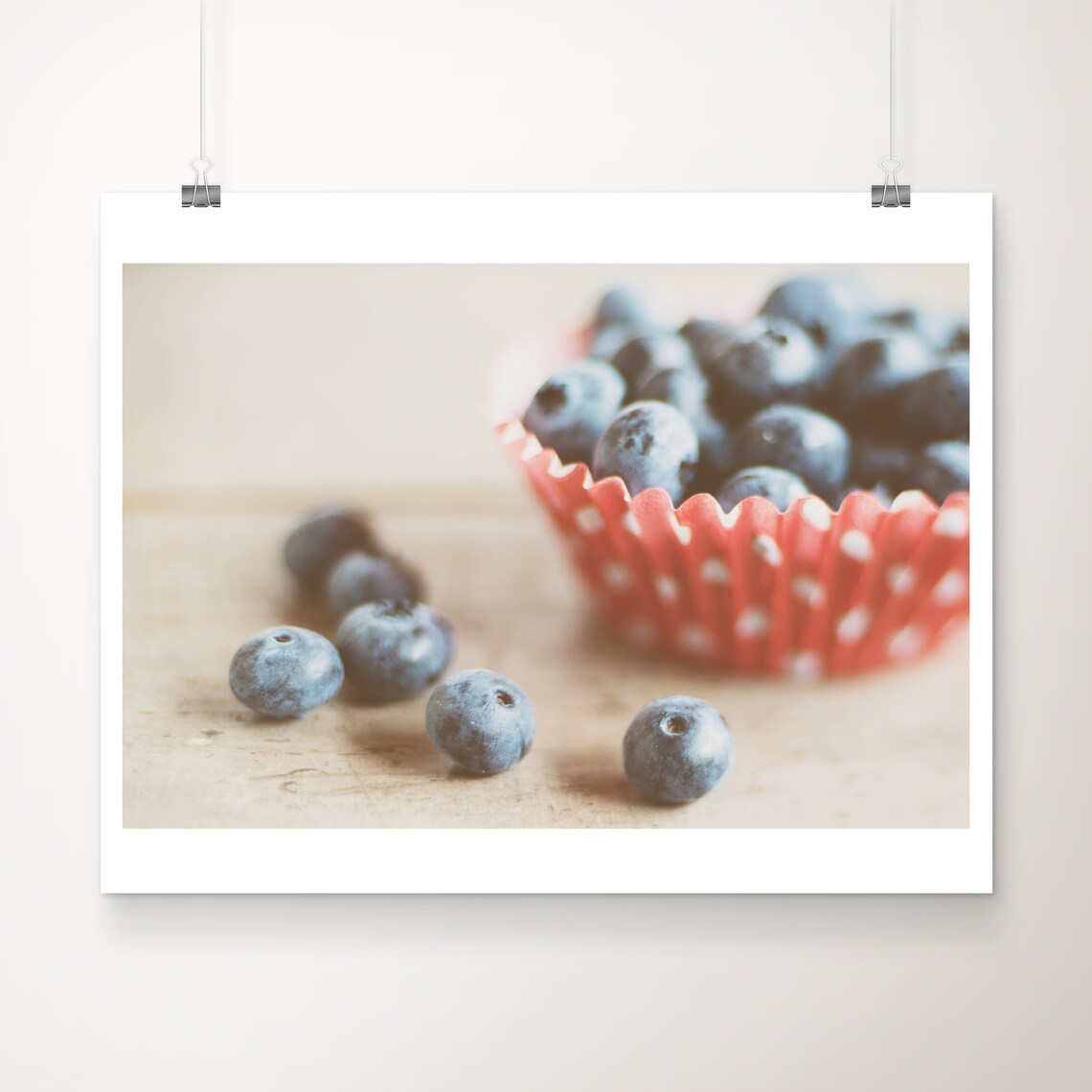 Sweet Blueberries In Red Polka Dot Cup Food Photography Art Print