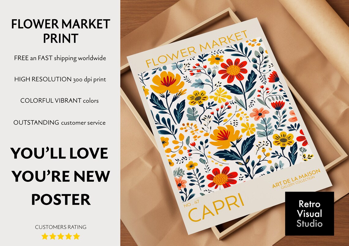 Flower Market Print, Botanical Floral Decor - Image 3