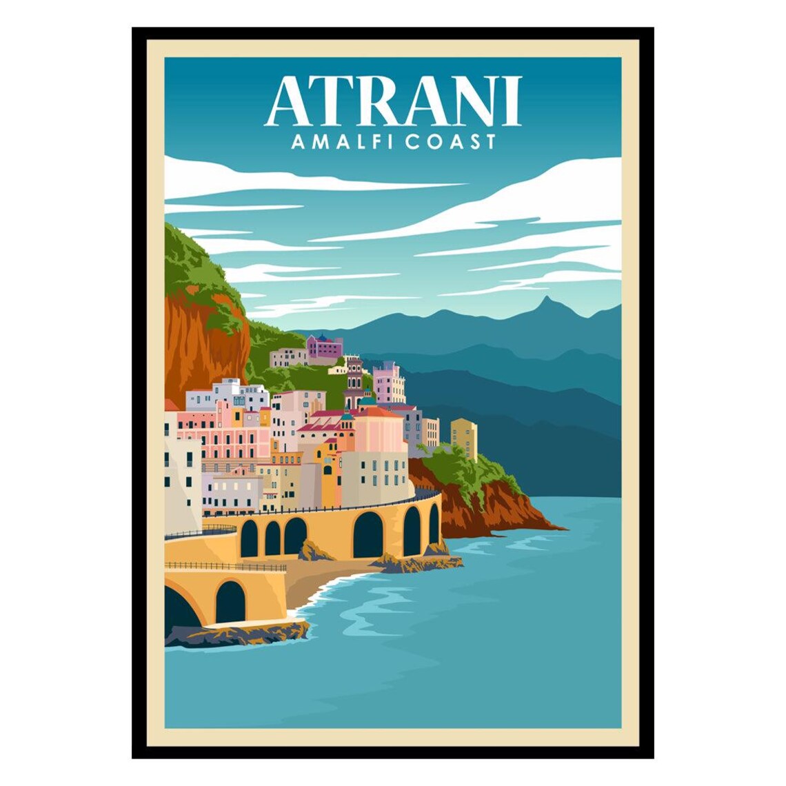 Atrani Amalfi Coast Italy Vintage Travel Poster Seaside Town Art