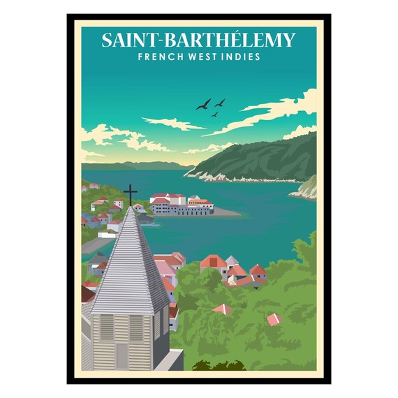 Saint Barthelemy French West Indies Caribbean Coast Travel Poster