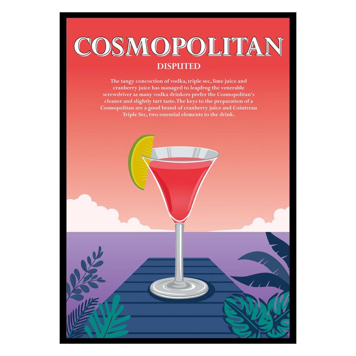 Cosmopolitan Cocktail Recipe Poster for a Chic Modern Home Bar