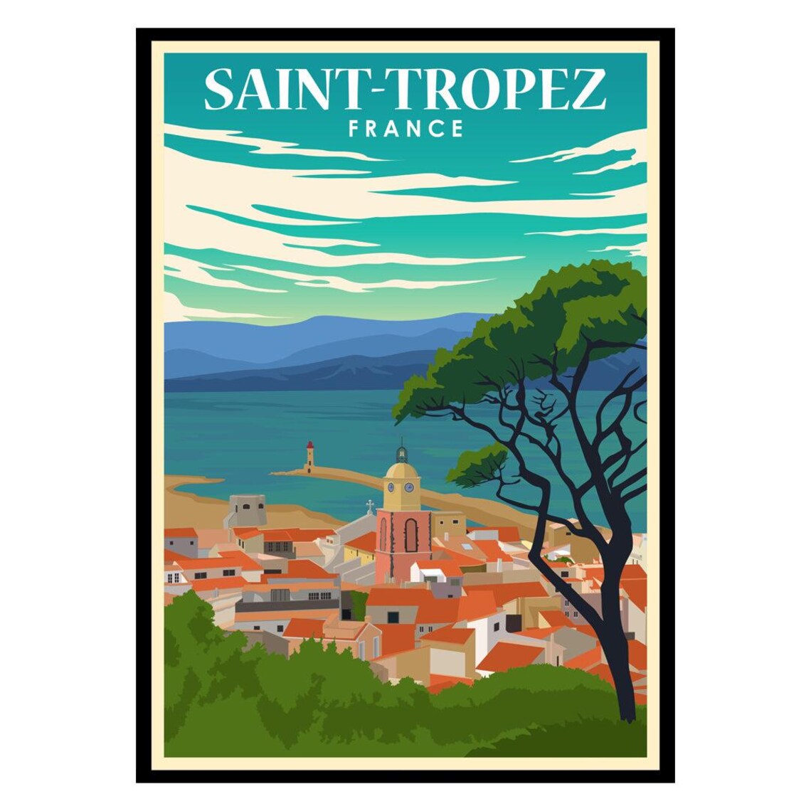 Saint Tropez France Harbor Town Riviera Vintage Travel Poster
