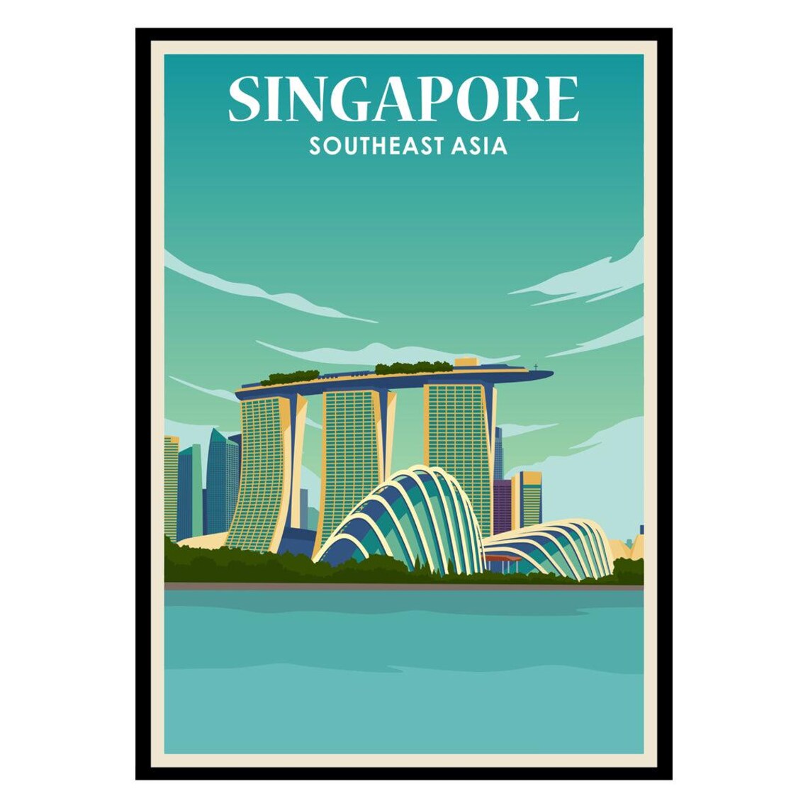 Singapore Southeast Asia Marina Bay Sands Skyline Travel Poster