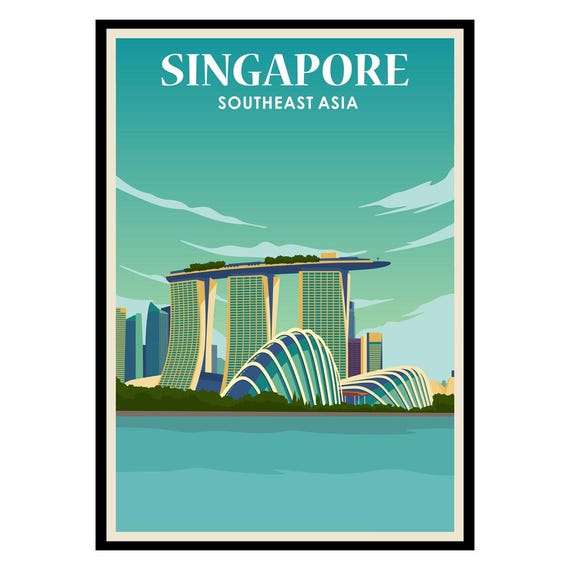 Singapore Travel Poster Modern City Skyline Art Print