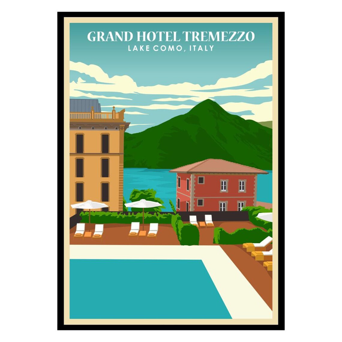 Grand Hotel Tremezzo Lake Como Italy Vintage Travel Poster Art