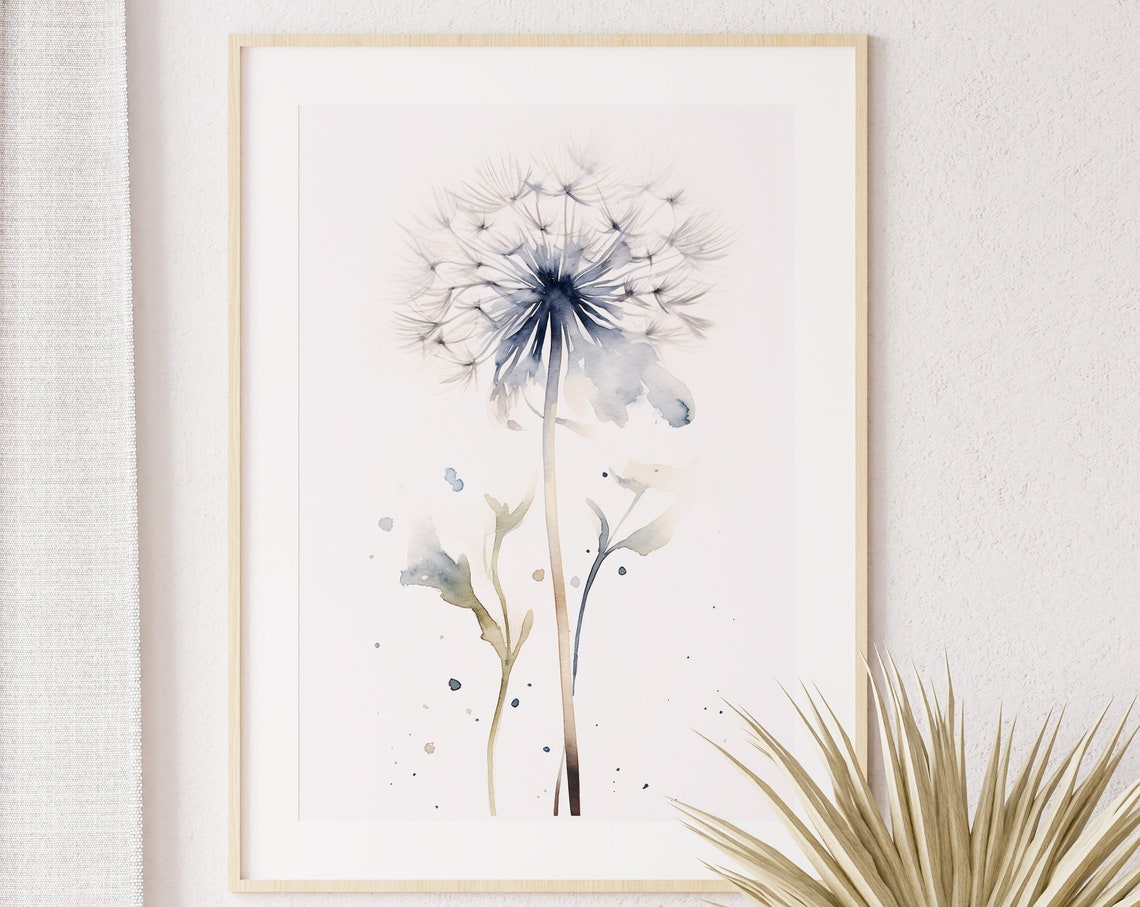Delicate Dandelion Seed Head Blue Watercolor Botanical Art Poster - Image 5