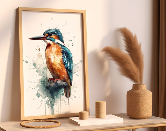 Kingfisher Painting Wall Art Poster Gift Watercolor Colorful Animal Painting Illustration Nature Wall Art Home Decor Print