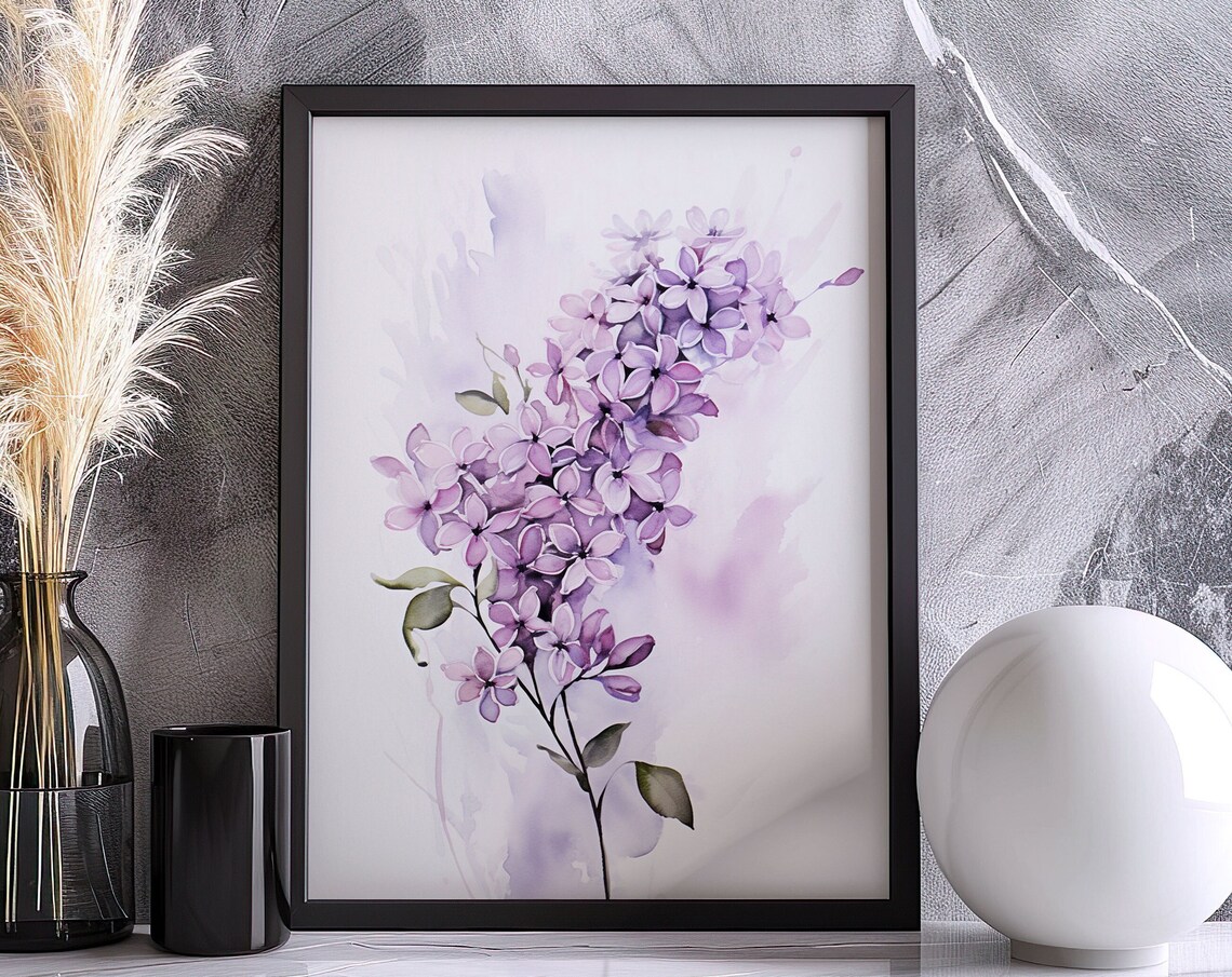Pale Lilac Branch Soft Lavender Watercolor Minimal Floral Art Poster