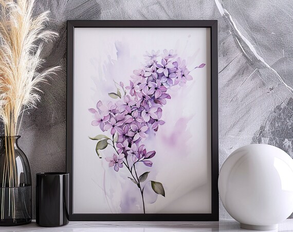 Pale Lilac Branch Soft Lavender Watercolor Minimal Floral Art Poster