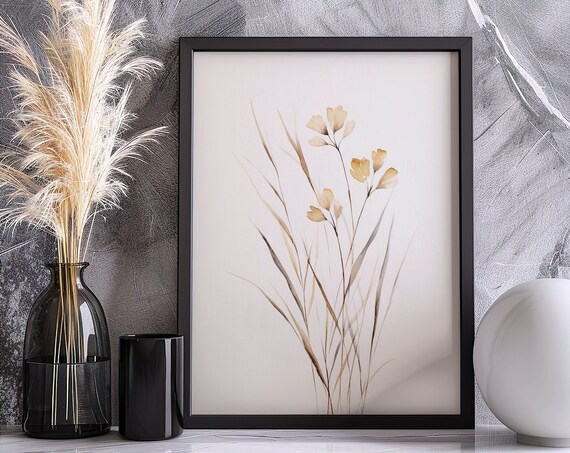 Golden Dried Grass Watercolor Minimalist Botanical Art Poster