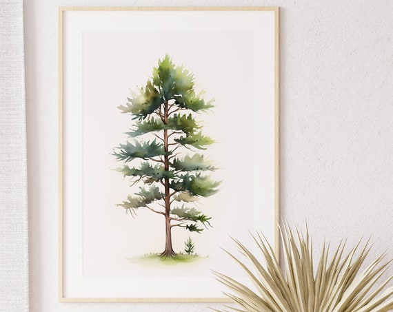 Pine Tree Forest Print Painting Wall Art Poster Gift Watercolor Colorful Painting Illustration Nature Minimalist Decor Farm House