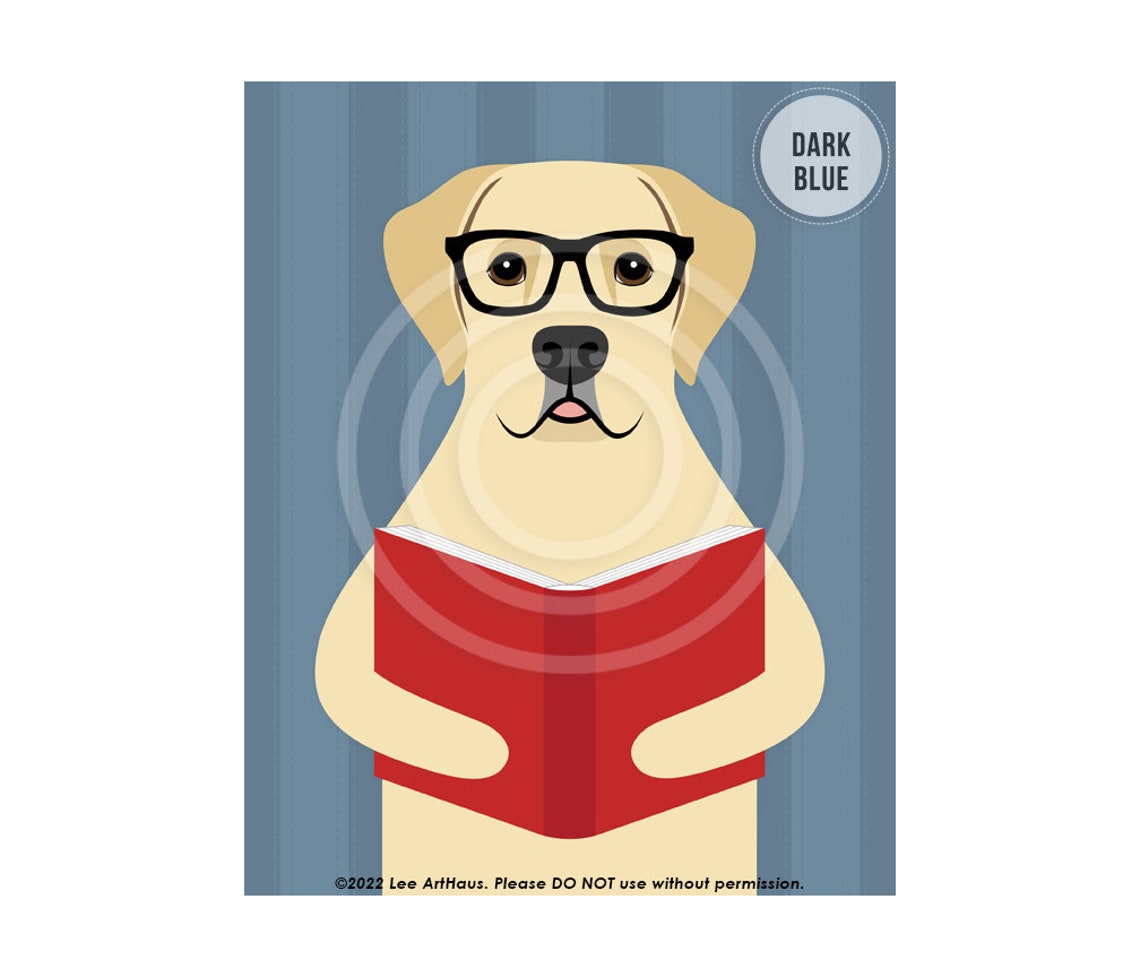 Yellow Labrador Retriever Glasses Reading Red Book Cute Dog Poster