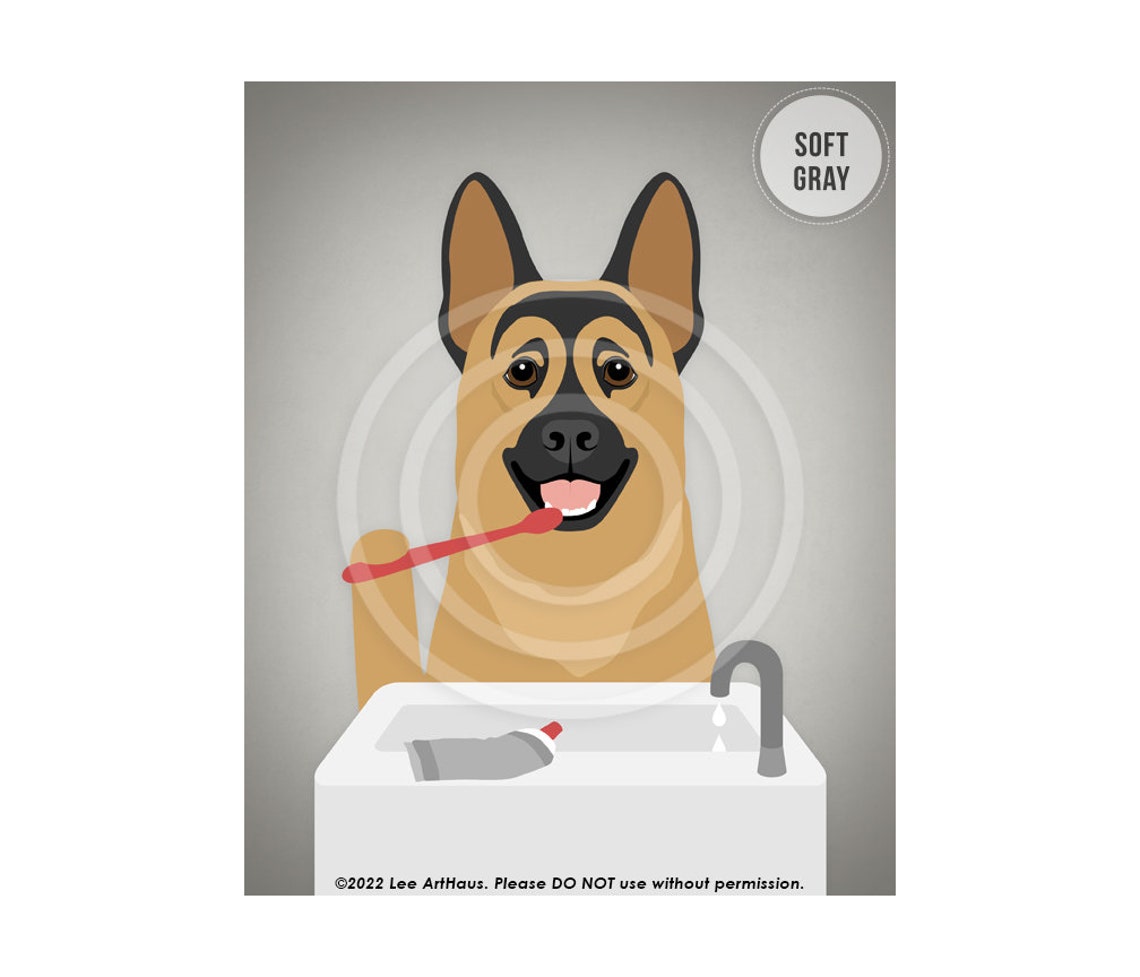 German Shepherd Brushing Teeth Bathroom Sink Toothbrush Dog Poster - Image 4