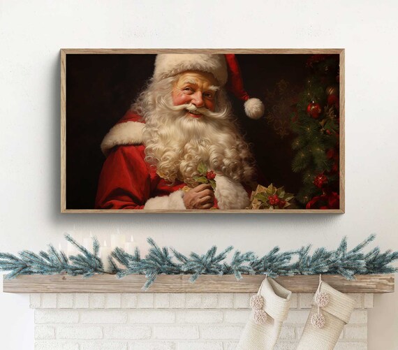 Vintage Santa Claus Portrait Classic Oil Painting Christmas Holiday Poster
