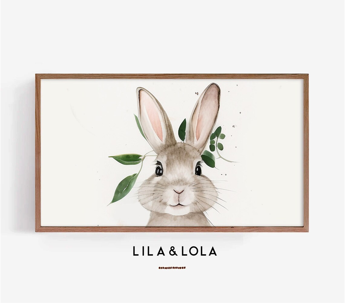 Sweet Bunny Rabbit Watercolour Nursery Print Eucalyptus Leaves Art Decor
