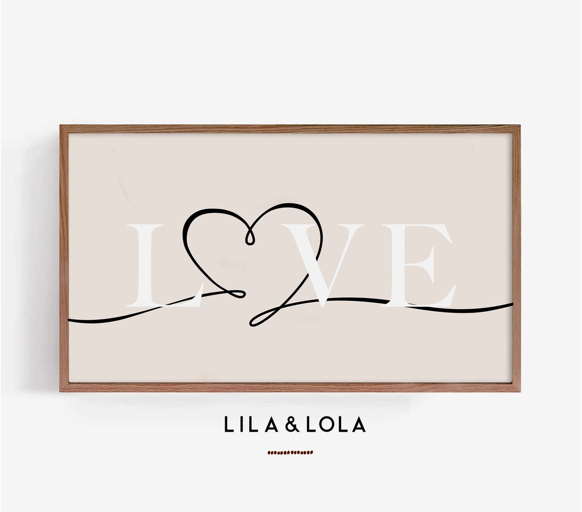 LOVE Heart Line Drawing Minimalist Romantic Typography Wall Art