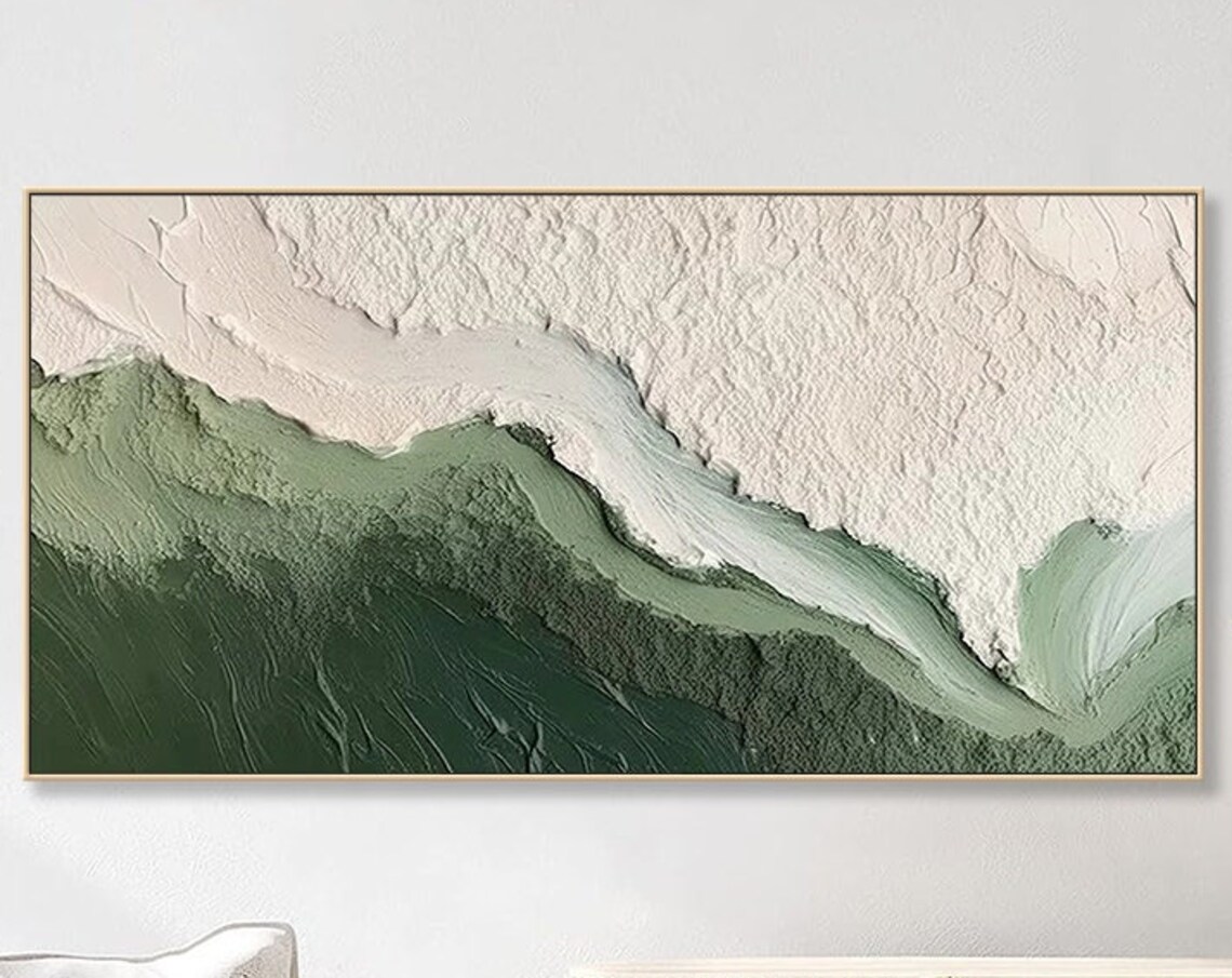 Ocean Wave Green Texture Abstract Oil Painting Art