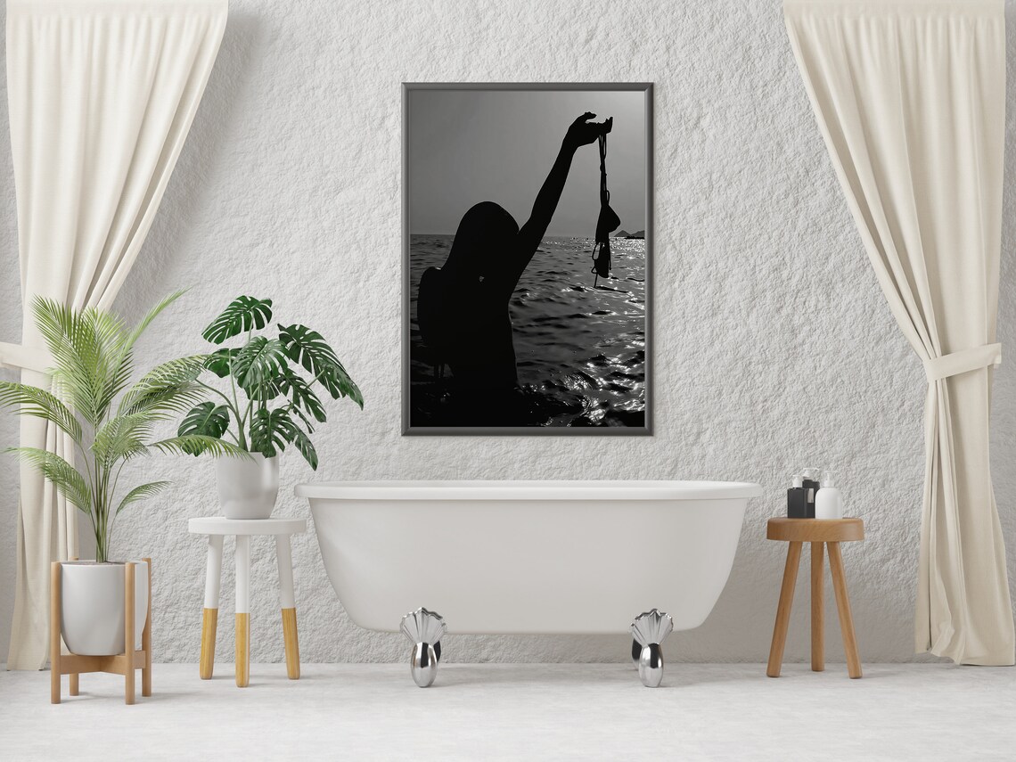 Naked Woman Undress In Beach Print Summer Poster Black And White Bathroom Wall Art Feminist Print Girls Bathroom Decor - Image 4
