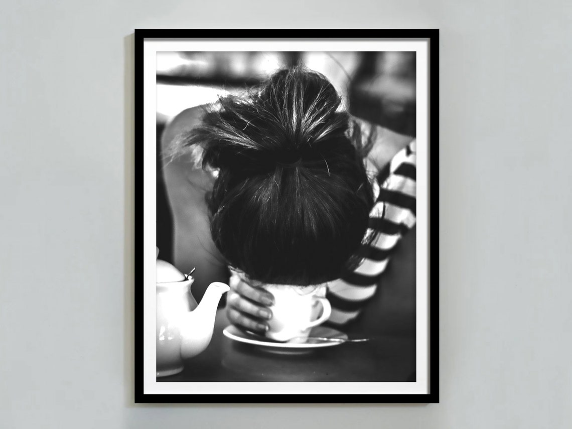 Morning Coffee Messy Bun Funny Black White Kitchen Humor Poster