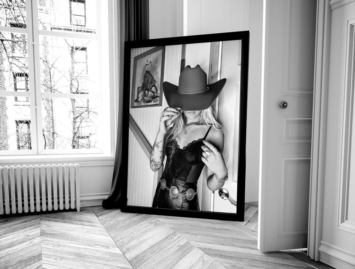 Wild West Cowgirl Print Black And White Western Wall Art Fashion Photography Southwestern Wall Decor Girls Room Print - Image 4