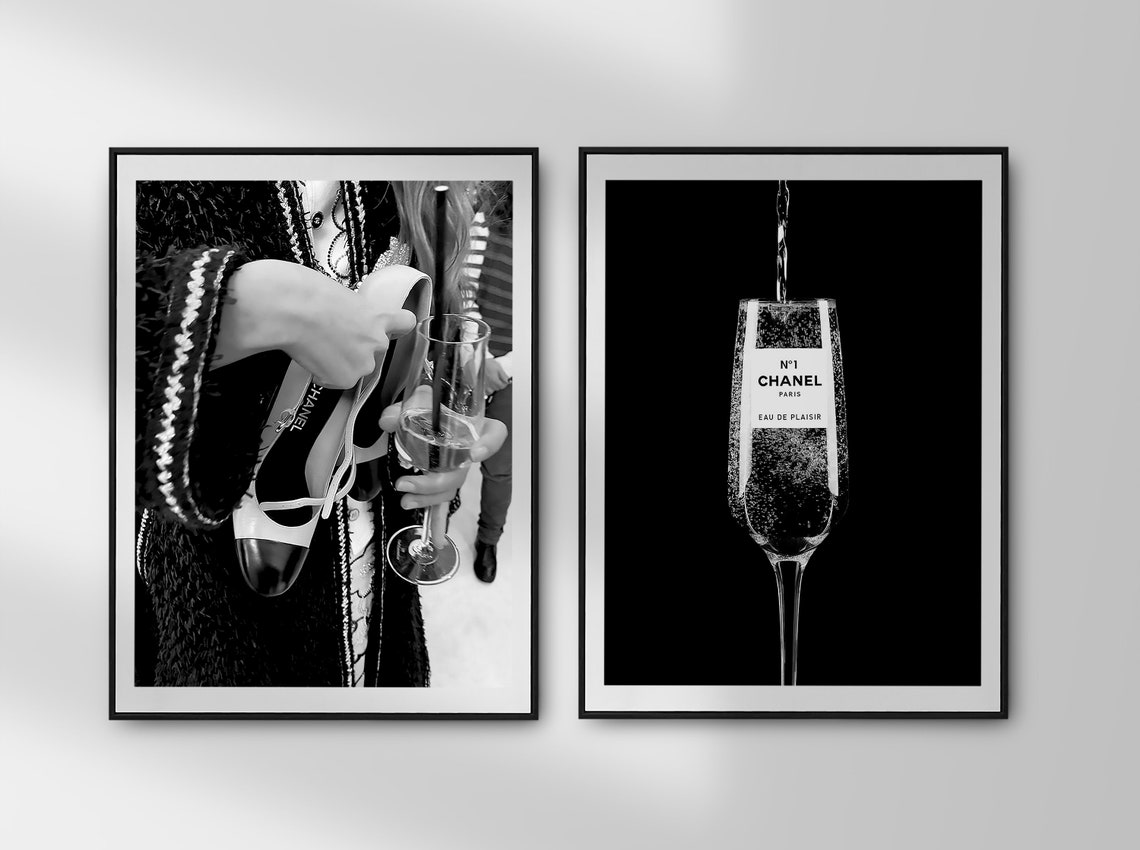 Chanel Designer Shoe Champagne Luxury Fashion Black White Poster - Image 2