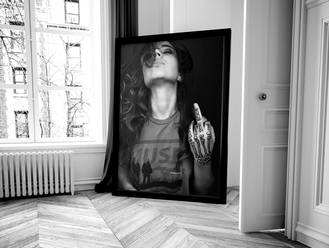 Woman With Skeleton Hand Tattoo Middle Finger Muse Band Poster - Image 4
