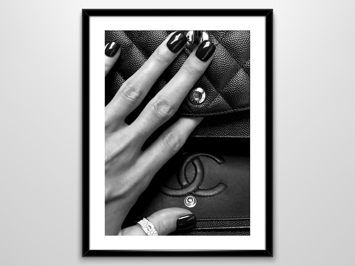 Hand With Black Nails on Quilted Chanel Handbag Close Up Poster - Image 3