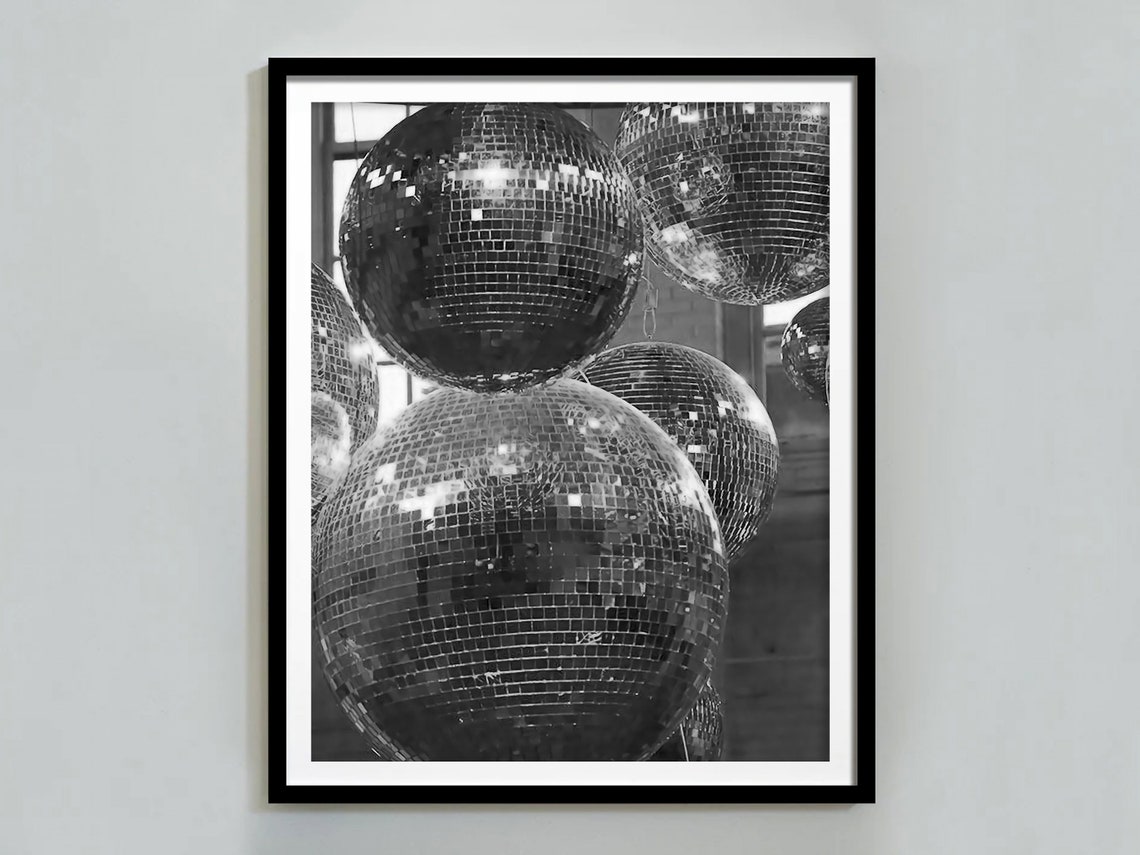 Disco Balls Black White Hanging Mirror Balls Party Photo Poster