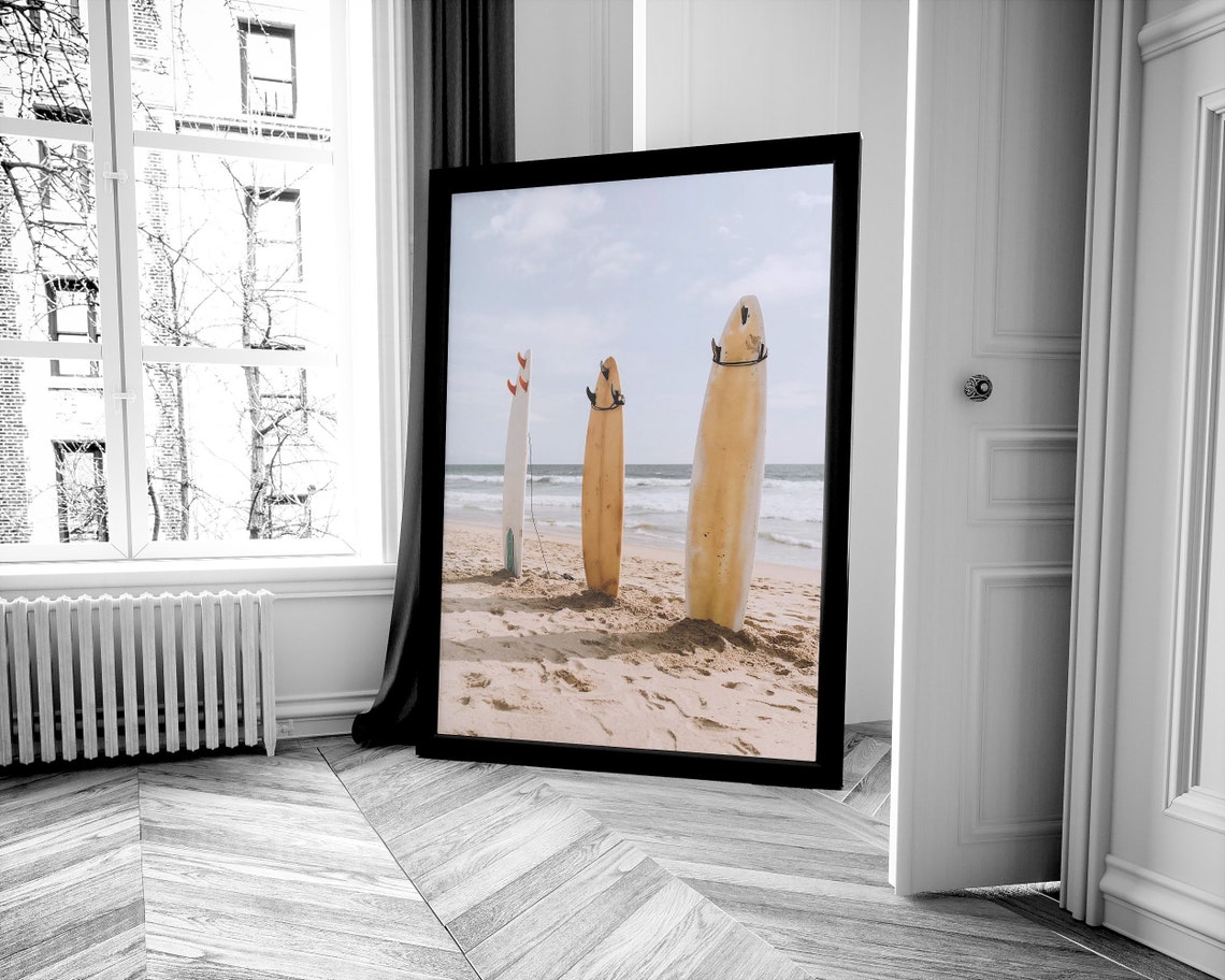 Three Surfboards Standing in Beach Sand Summer Surf Photo Poster - Image 3