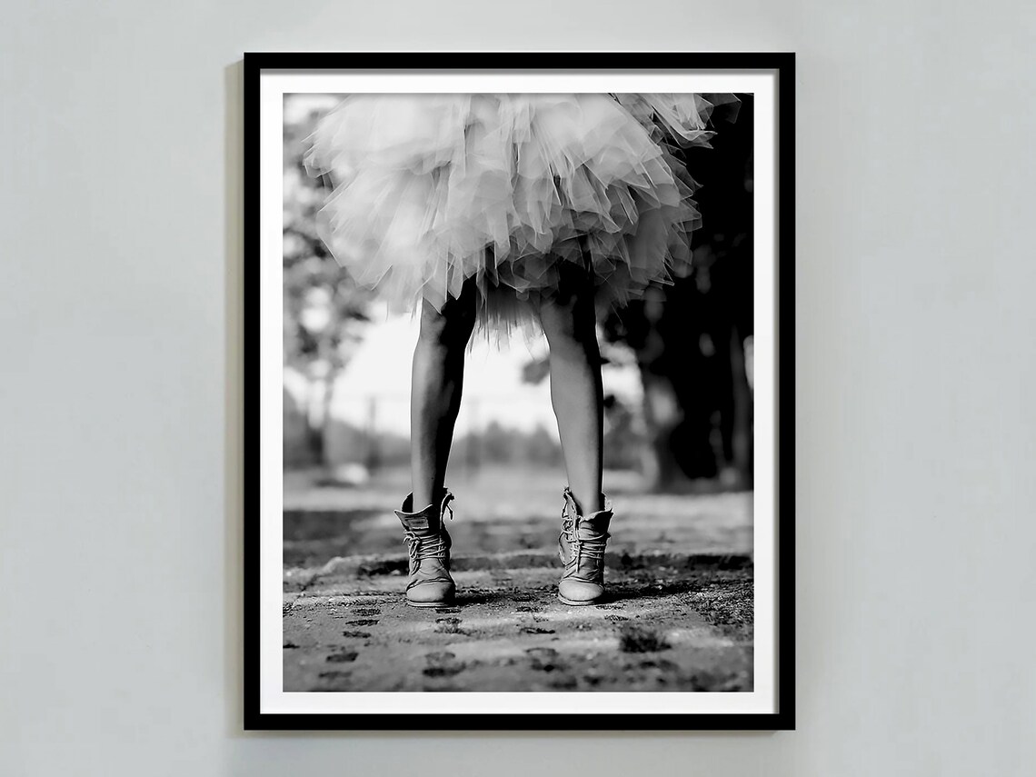 Woman In Tulle Skirt Combat Boots Black And White Fashion Poster