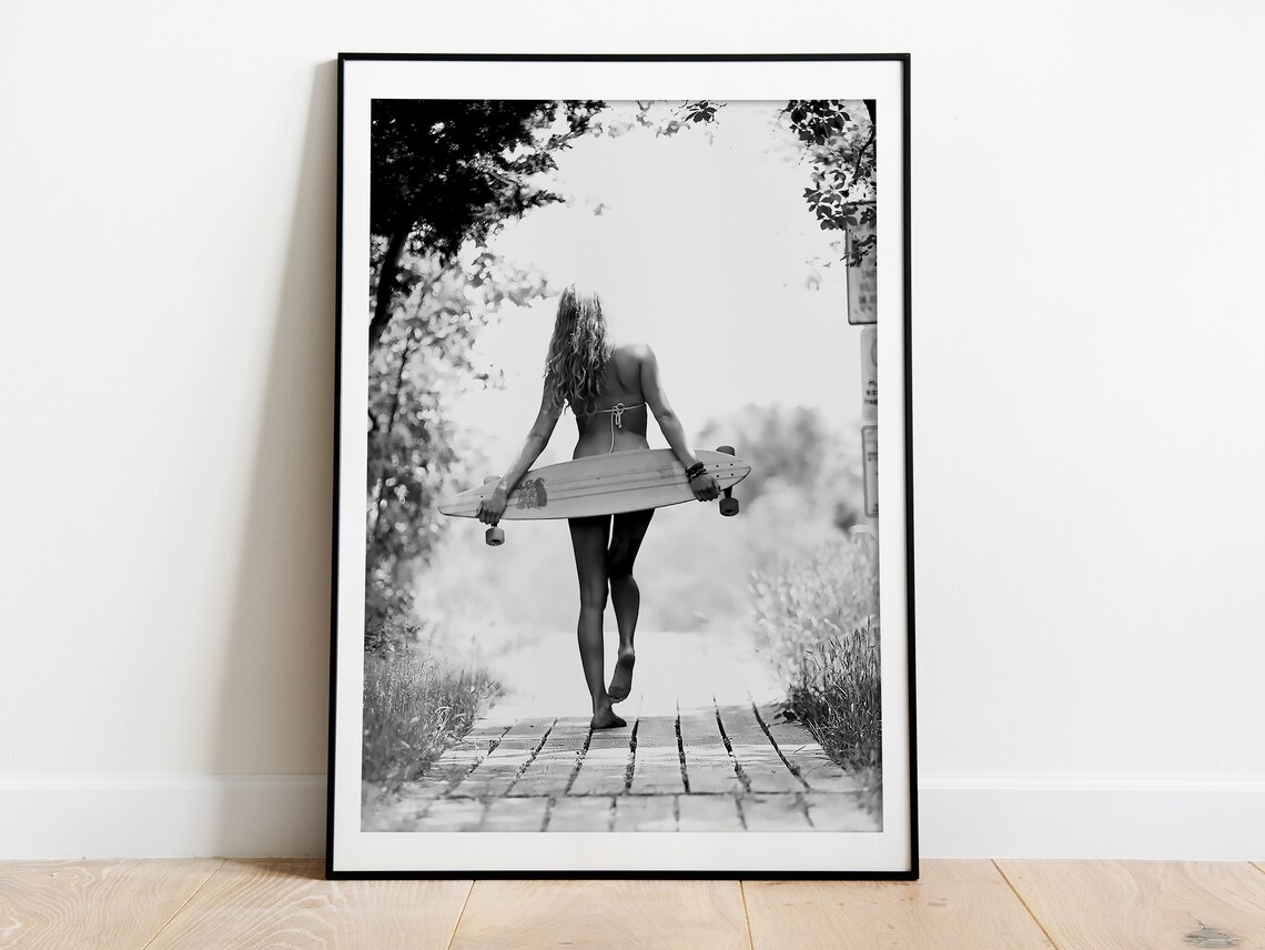 Woman Going To Surfing Vintage Beach Poster - Image 3