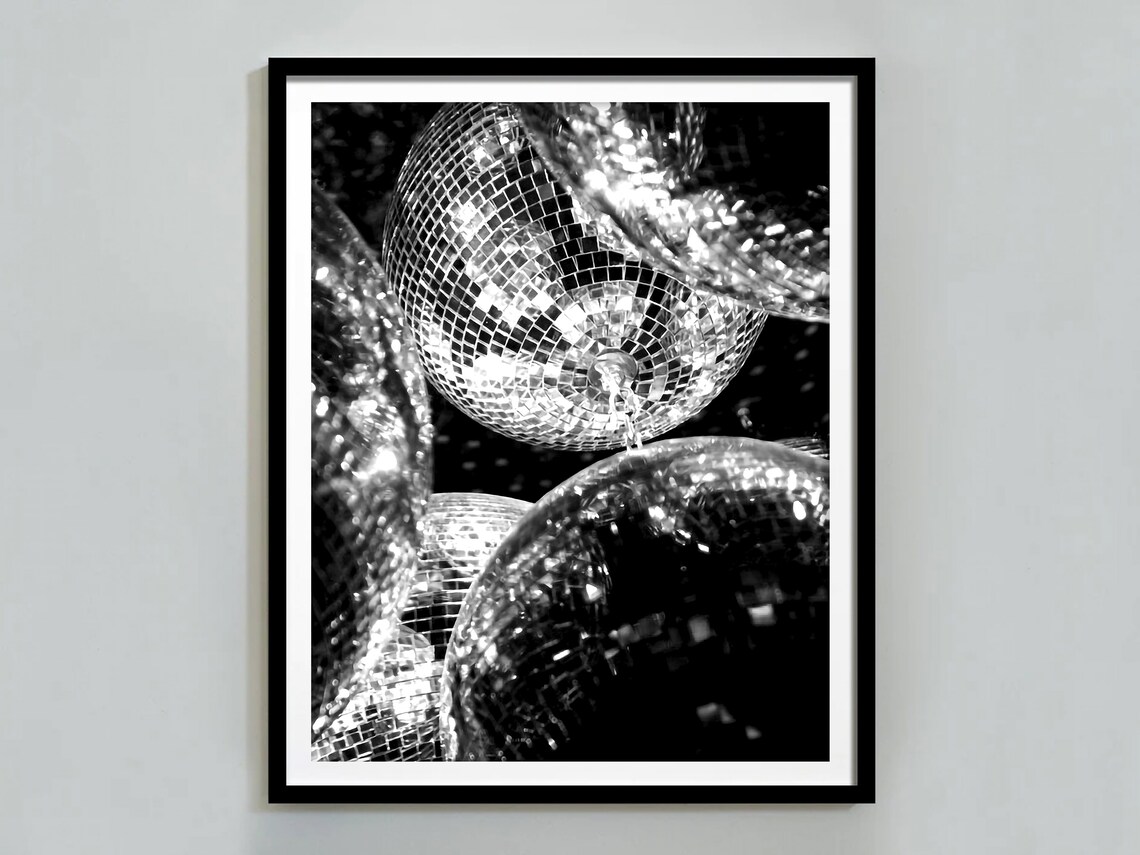 Disco Ball Close Up Black White Sparkle Nightlife Photo Poster