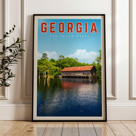 Georgia Poster Framed Print Wall Art Decor Gift Atlanta Travel Map