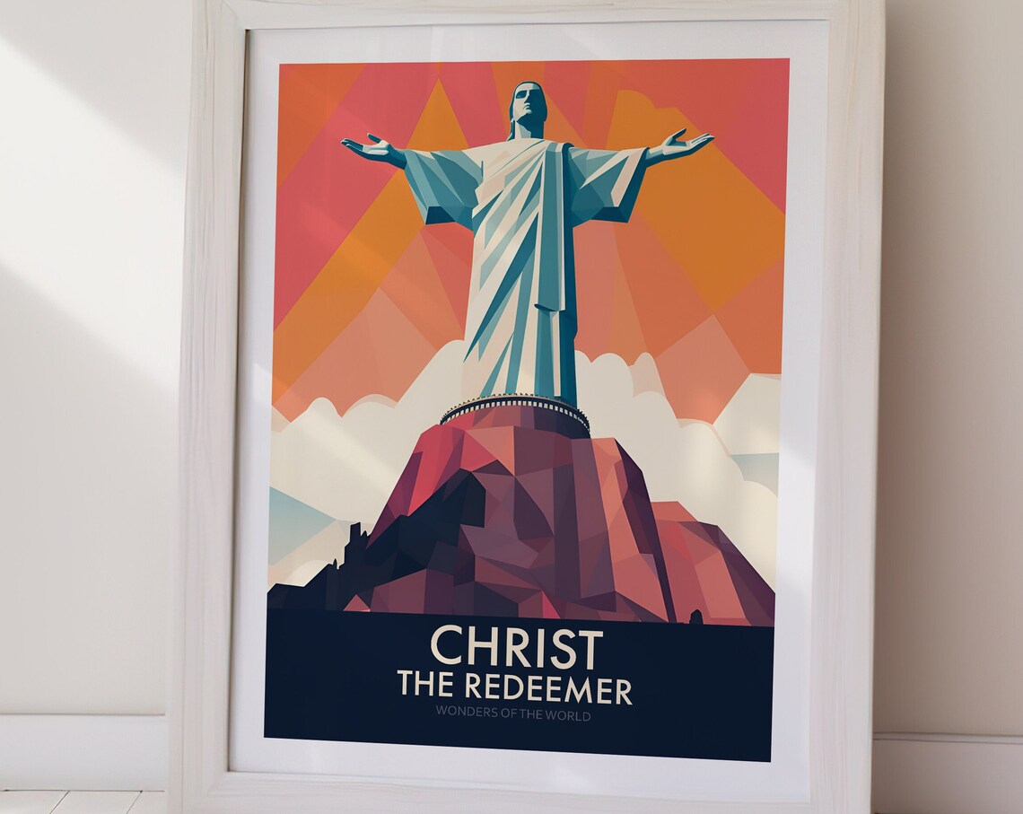 Rio Christ the Redeemer Brazil Geometric Wonder Travel Poster - Image 3