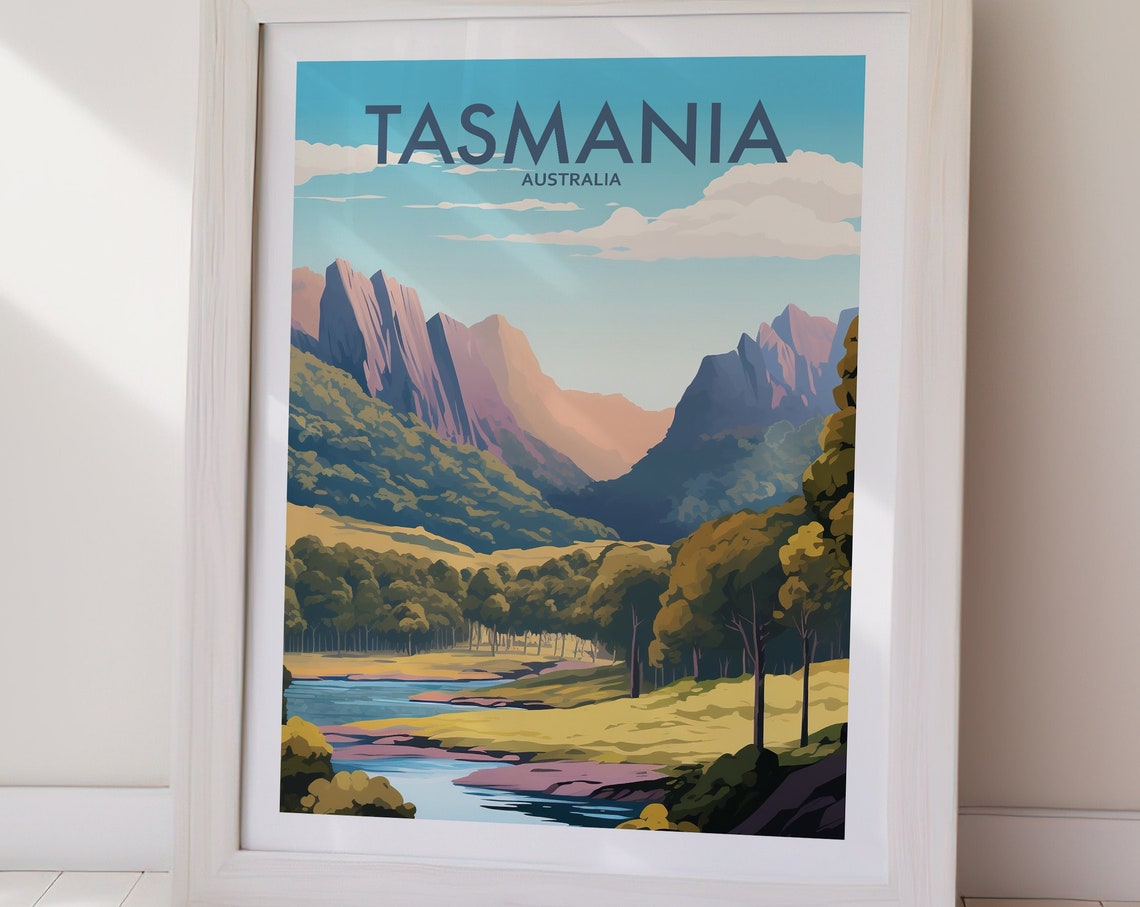 Tasmania Australia Rugged Mountain Valley River Scenic Poster - Image 3