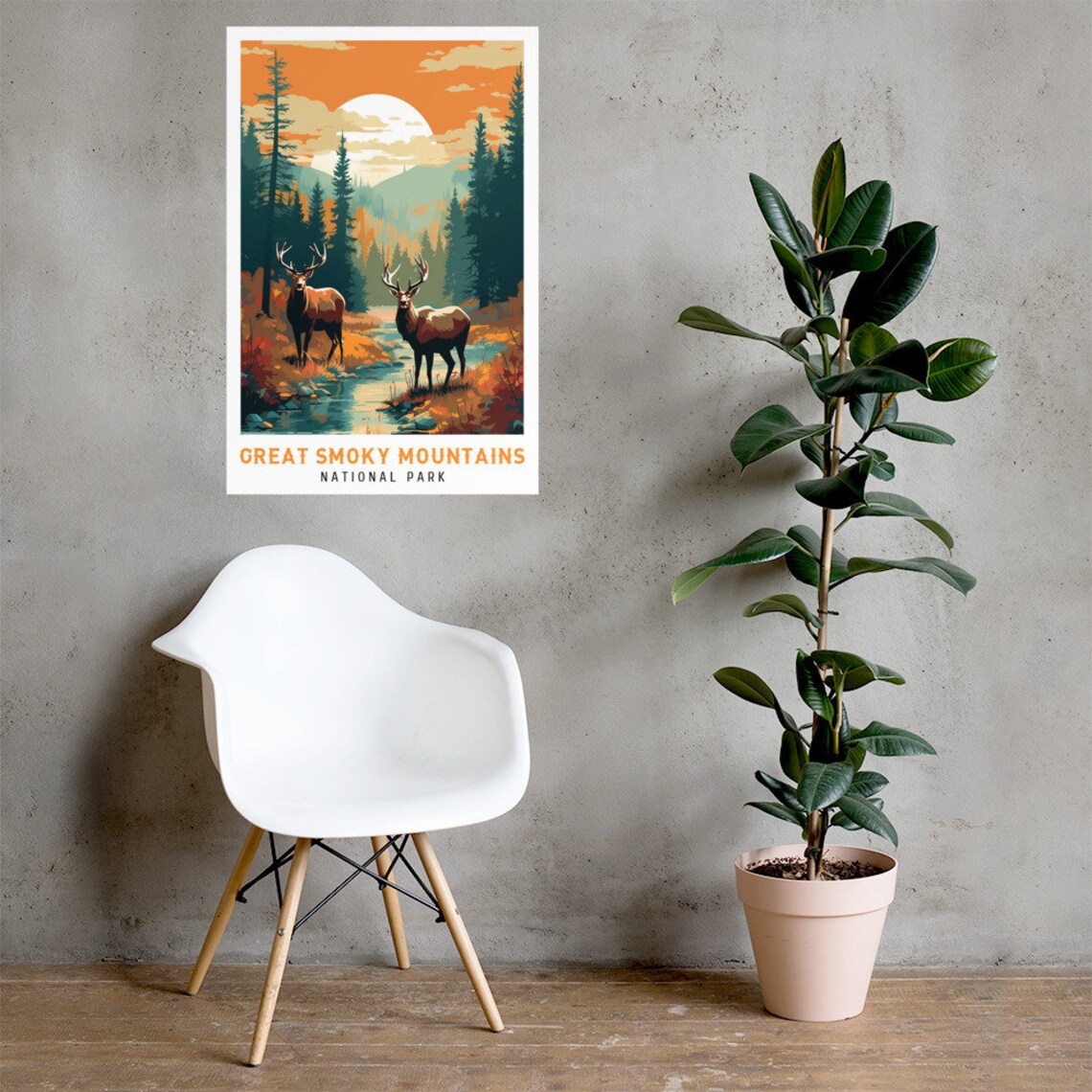 Great Smoky Mountains National Park Elk Sunset Wildlife Travel Poster - Image 2