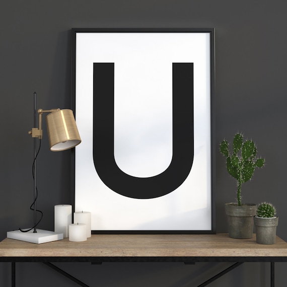 Black Letter U Initial Scandinavian Typography Minimalist Poster