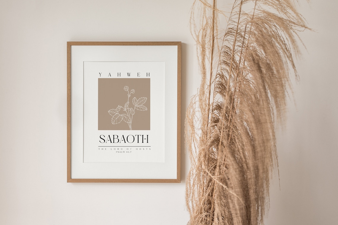Yahweh Sabaoth The Lord of Hosts Psalm 46 7 Neutral Line Art Poster - Image 3