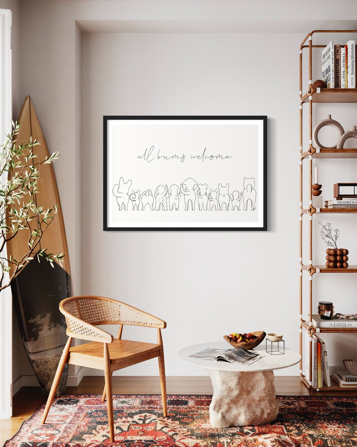 All Bums Welcome Dog Line Art Poster Print - Image 2