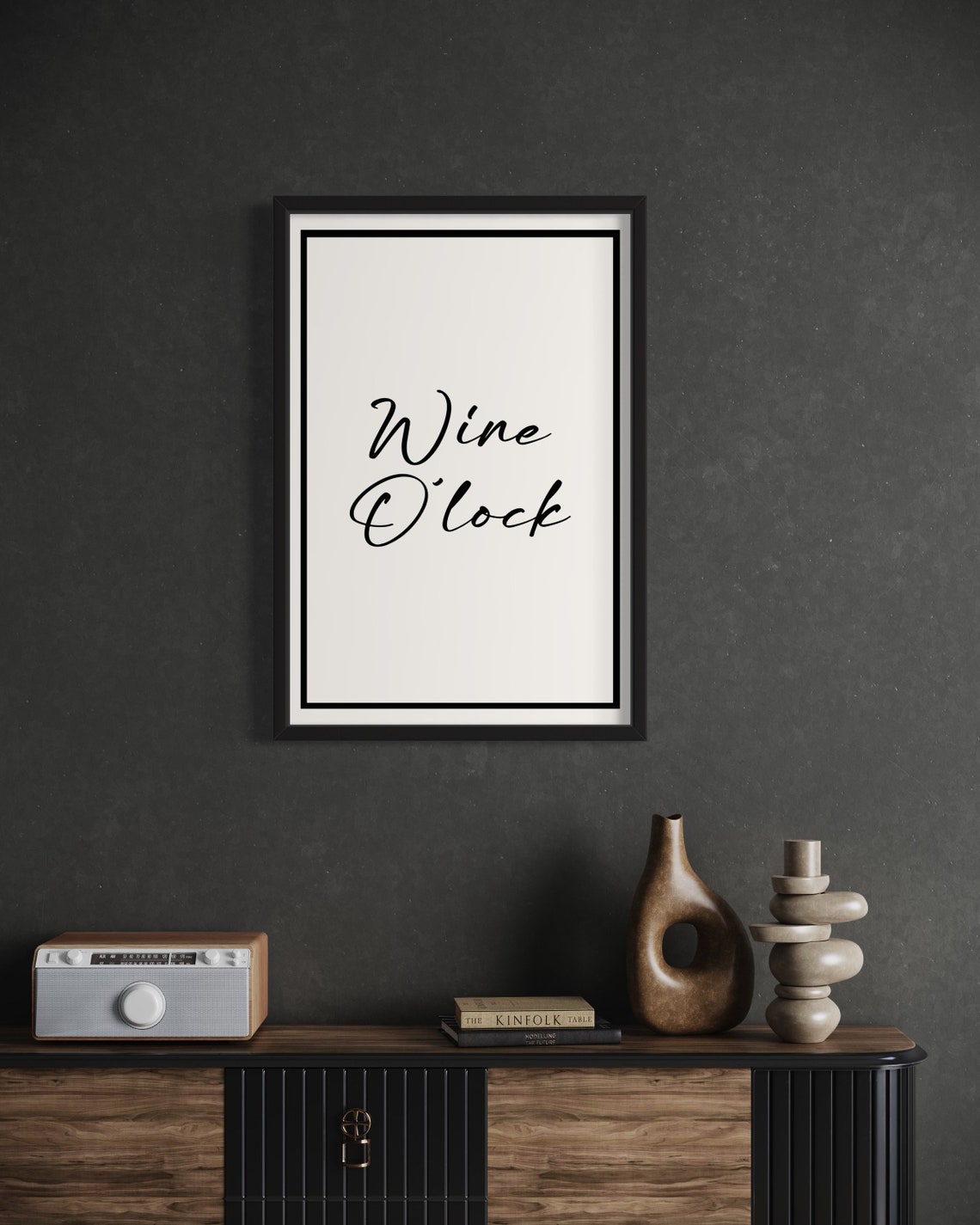 Wine O'Clock Black Script Minimalist Kitchen Wall Decor Poster - Image 2