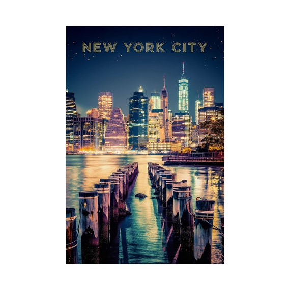 New York City Skyline Travel Gift Brooklyn Bridge Park Wall Art Print Only