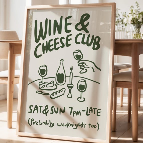 Wine And Cheese Club Retro Food Poster Print