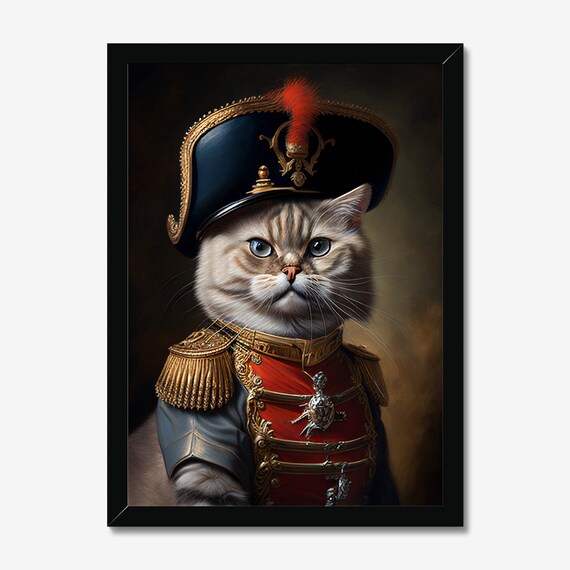 Napoleon Cat General in Bicorne Hat Humorous Royal Pet Portrait Poster